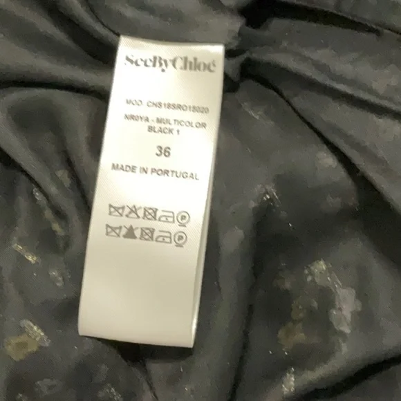 512- See By Chloe Black Floral Sheer Silk Dress, Size 2 (36)